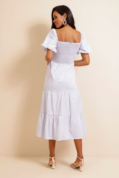 Vestido Tricoline Decote Quadrado Lastex Off-white 36