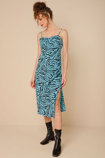 Vestido Drapeado Estampa Zebra Color AZUL 36