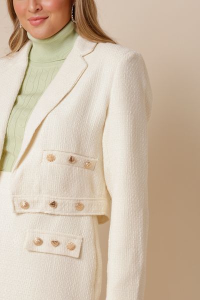 Blazer Cropped Tweed Botões  OFF-WHITE 36