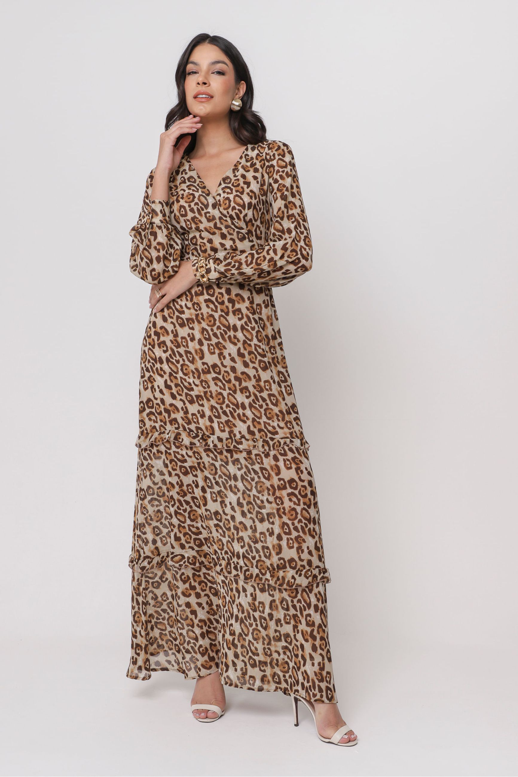 Vestido shops longo animal print