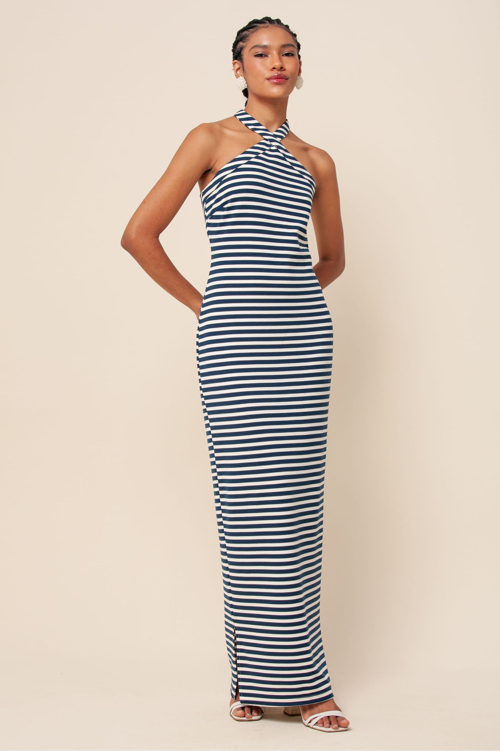 Vestido Longo Com Listras Verticais Dress Vestido Listrado Malha